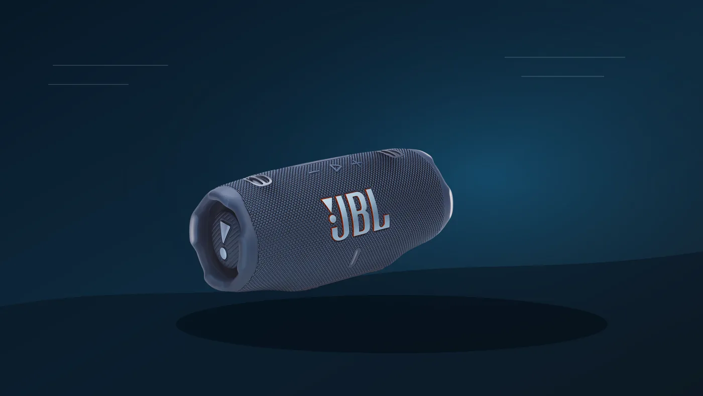 JBL Charge 6 azul como referencia de parlante Bluetooth portátil para reparación técnica